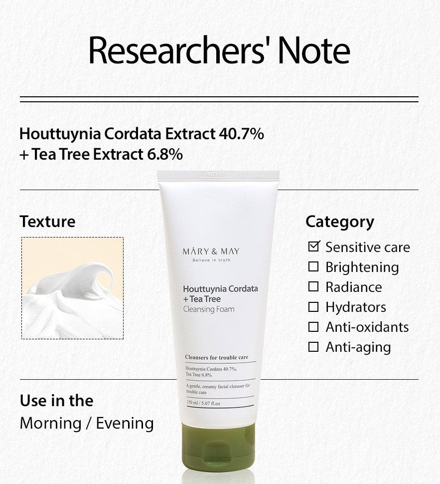 MARY&MAY - Houttuynia Cordata + Tea Tree Cleansing Foam